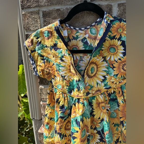 Vintage 90s Rare Editions Sunflower Gingham trim Dress – Girls 6X - Picture 4 of 7